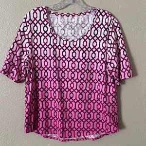 Chico's Ultimate Tee Geometric Pattern Pink Chicos 2/Large